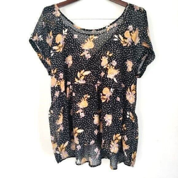 Exhilaration Women XXL Lace Back Sheer‎ Black Floral Ruffle Bottom Boho Summer - Picture 1 of 4